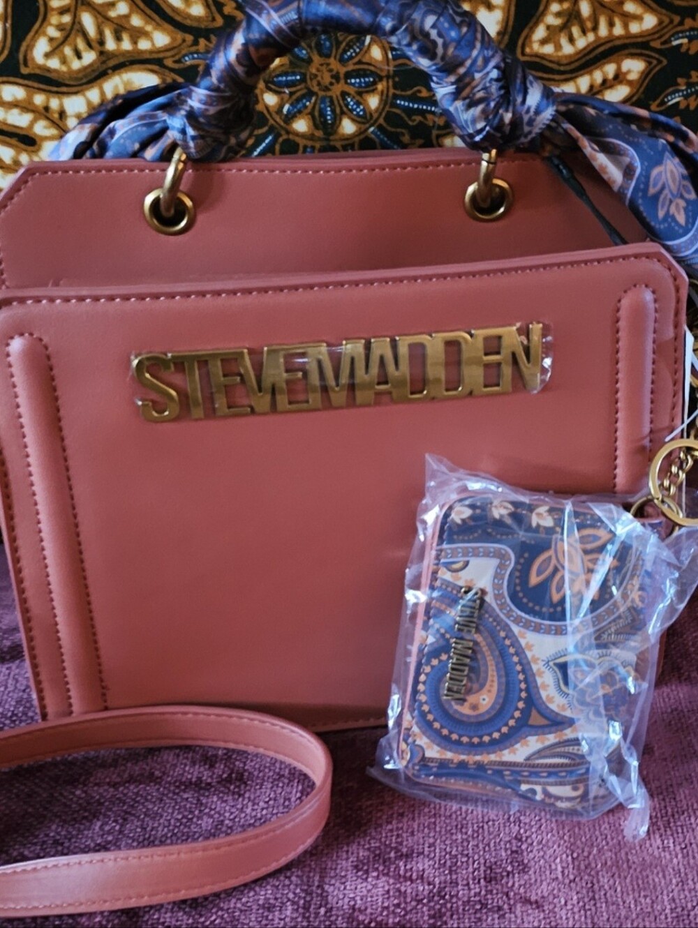 Steve Madden Rich Dark Brown Top-Handle Crossbody Bag And Card Purse with Scarf